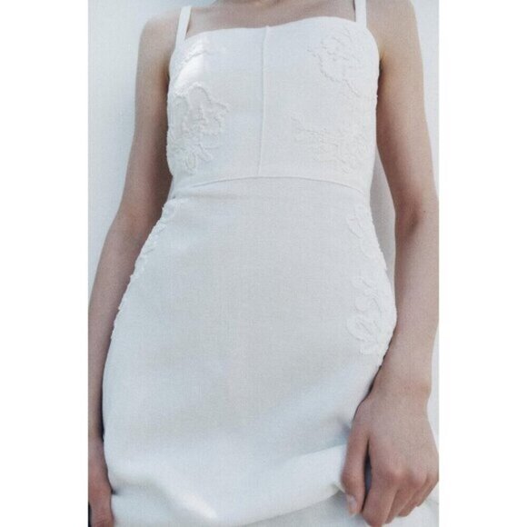 Zara COLLECTION LINEN Blend EMBROIDERED MIDI DRESS S - Picture 5 of 6